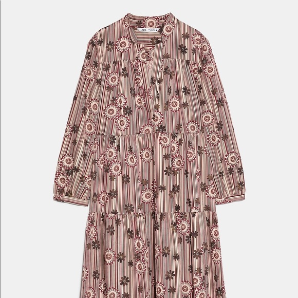 Red Camel Printed Floral Stripe Poplin Midi Dress - Picture 11 of 13